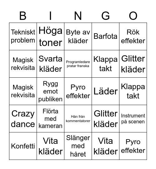 Eurovision Bingo Card