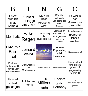 Eurovision Song Contest 2024 Bingo! Bingo Card