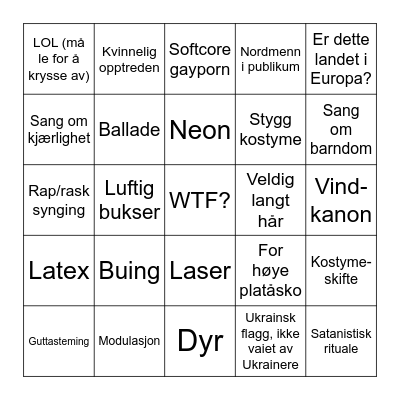 Eurovision 2024 (T) Bingo Card