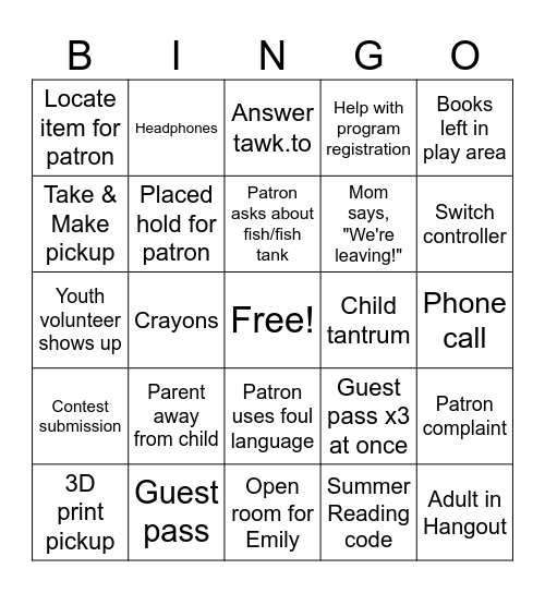 Desk Bingo Card