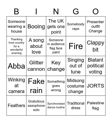 Eurovision Bingo Card