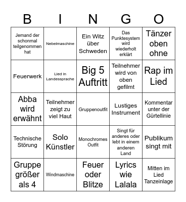 ESC 2024 Bingo Card