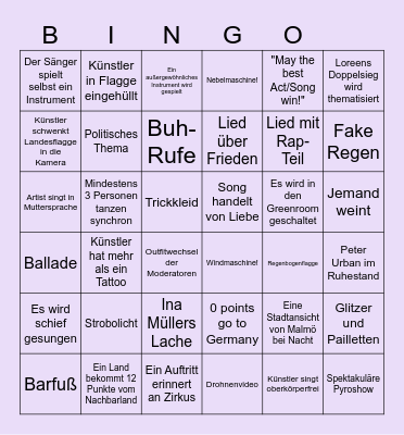 Eurovision Song Contest 2024 Bingo! Bingo Card