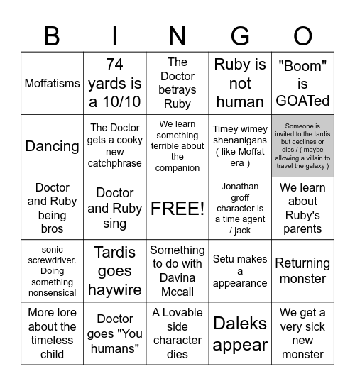 DOCTOR WHO series 14 Bingo Card