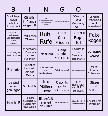 Eurovision Song Contest 2024 Bingo! Bingo Card