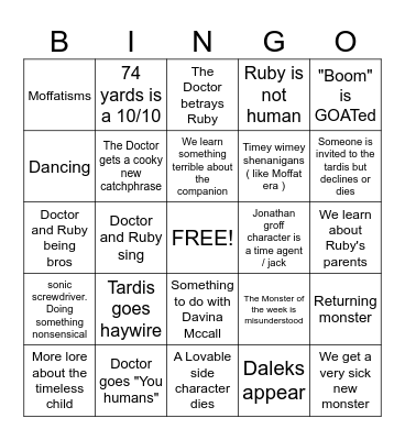 DOCTOR WHO series 14 Bingo Card