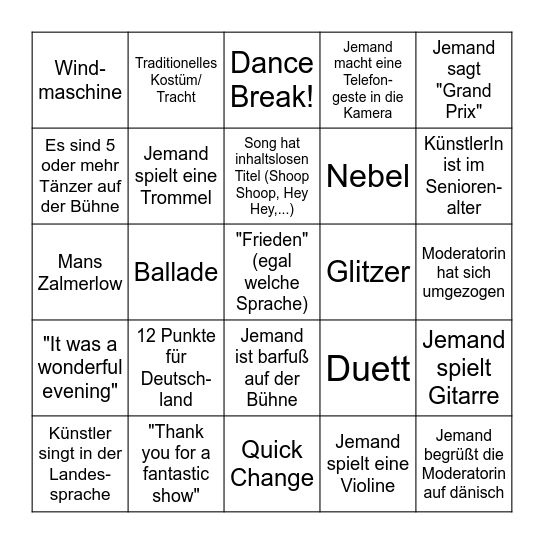 ESC Bingo Card