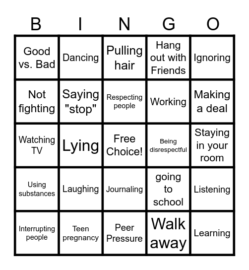 CHOICES, CHOICES, CHOICES!!! Bingo Card