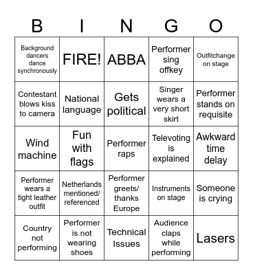 ESC 2024 Bingo Card