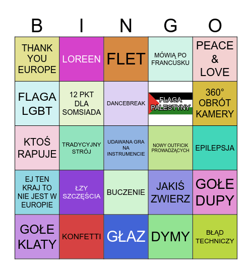 Eurowizja 2024 Bingo Card