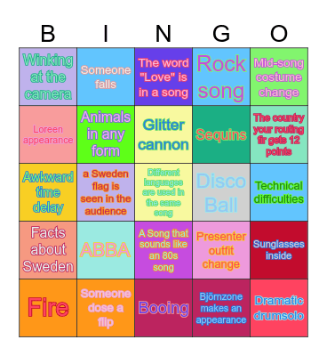 Eurovision Bingo Card