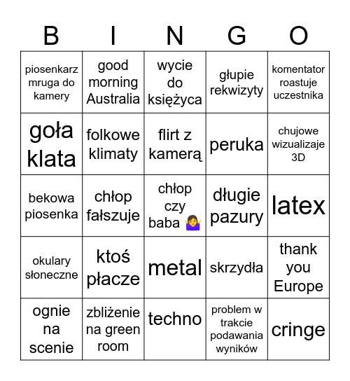 Eurovision Bingo Card