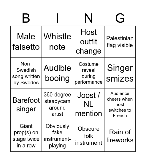 Eurovision Bingo ('24) Bingo Card