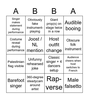 Eurovision Bingo ('24) Bingo Card