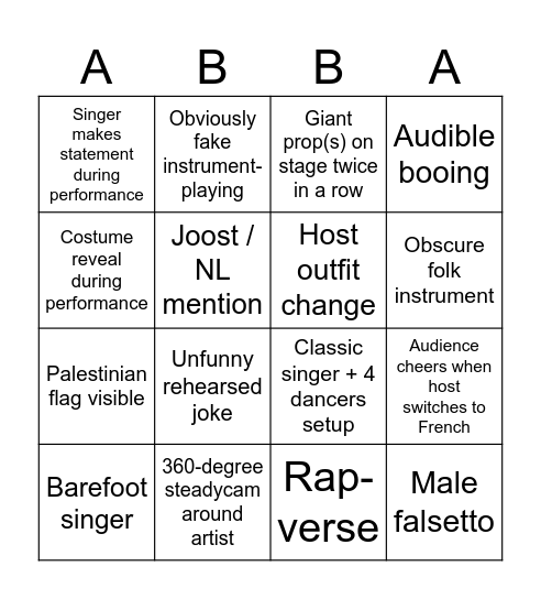 Eurovision Bingo ('24) Bingo Card