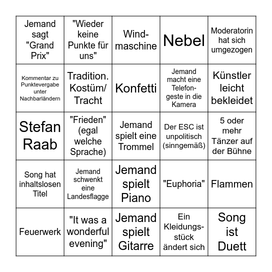 ESC Bingo Card