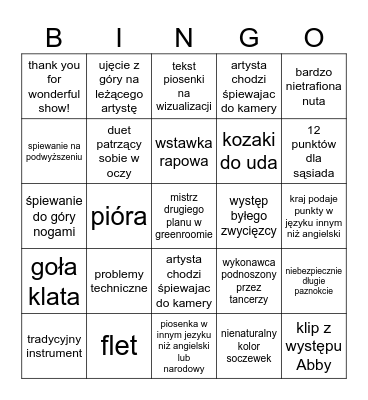 Eurovision 2024 Bingo Card