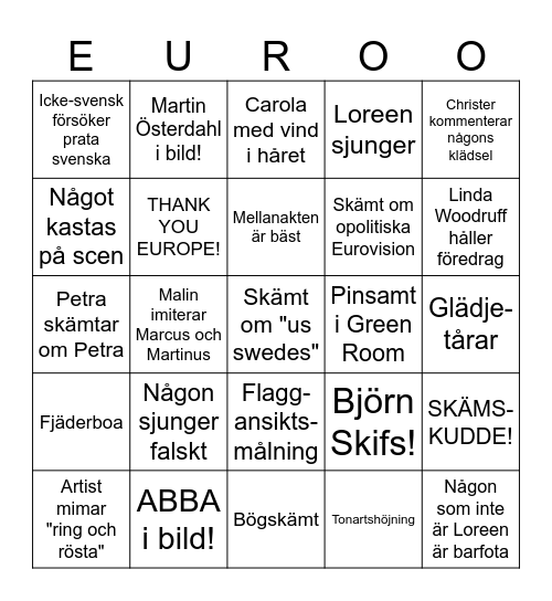 Eurovision-BINGO! Bingo Card