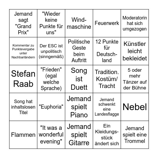 ESC Bingo Card