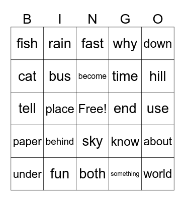 100 Word list Words - 3 Bingo Card