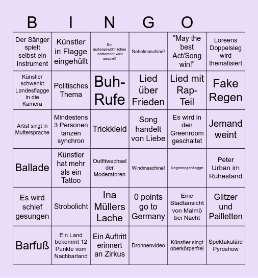 Eurovision Song Contest 2024 Bingo! Bingo Card