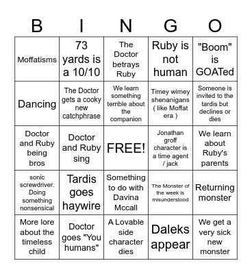 DOCTOR WHO series 14 Bingo Card