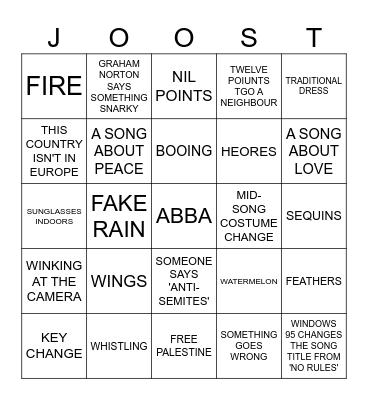 EUROVISION Bingo Card