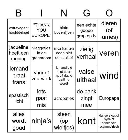 Eurovisie zonder Joost :((((((( Bingo Card