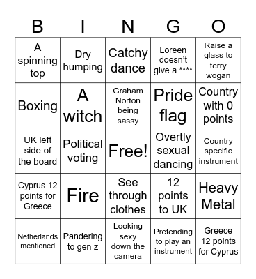 Eurovision Bingo Card