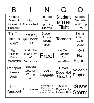 EF Ultimate Departure BINGO Card