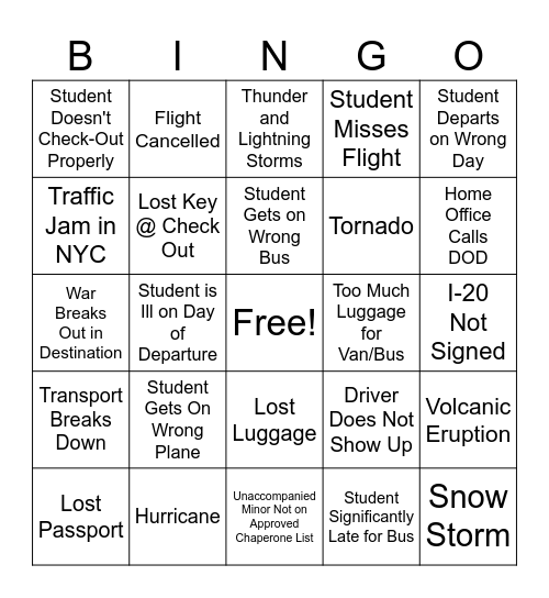 EF Ultimate Departure BINGO Card