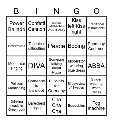 Eurovision Bingo 2024 Bingo Card