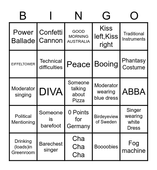 Eurovision Bingo 2024 Bingo Card