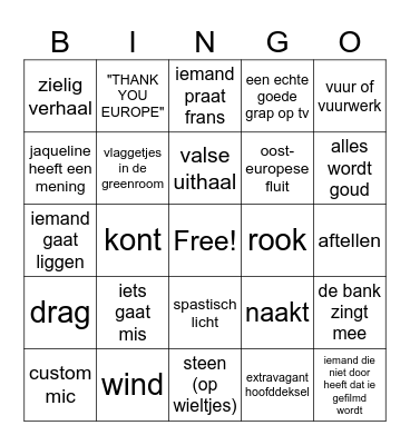 Eurovision Bingo Card