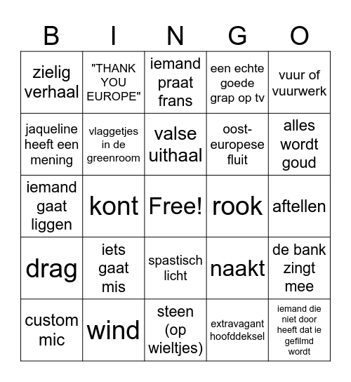 Eurovision Bingo Card