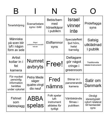 Teos eurovision-bingo Card