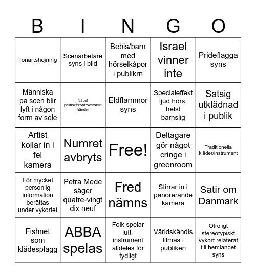 Teos eurovision-bingo Card