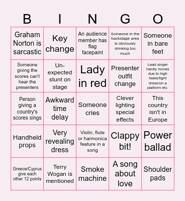 Eurovision Bingo Card