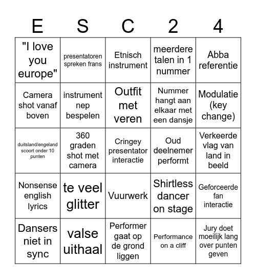 ESC2024 bingay Bingo Card