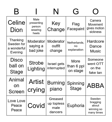 Eurovision Bingo 2024 Bingo Card