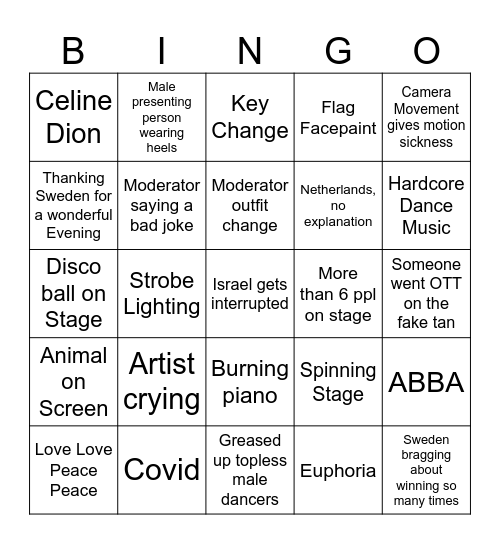 Eurovision Bingo 2024 Bingo Card