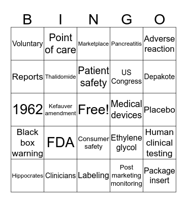 FDA Medwatch Bingo Card