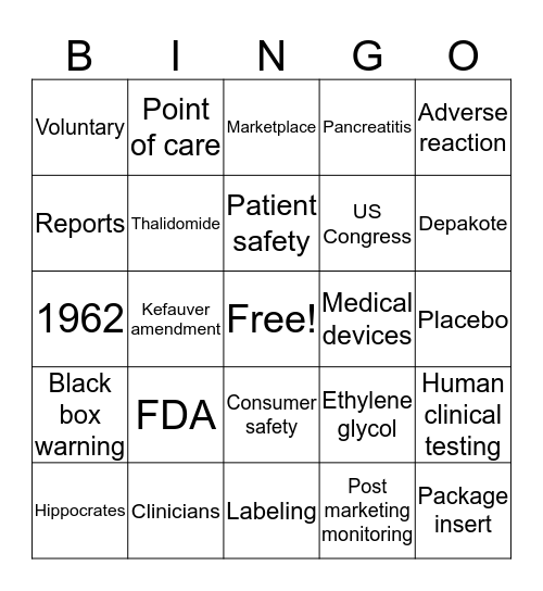 FDA Medwatch Bingo Card