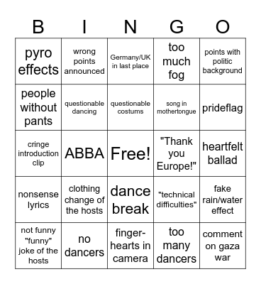 ESC 2024 Bingo Card