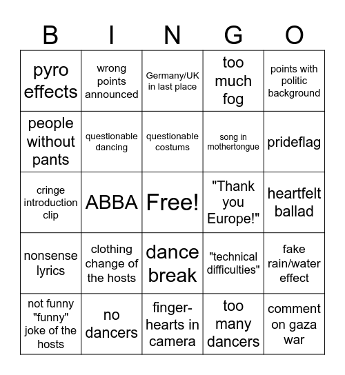 ESC 2024 Bingo Card