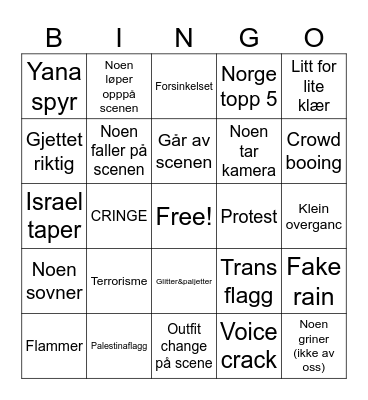 Eurovision hos Tuva Bingo Card