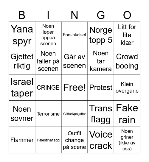 Eurovision hos Tuva Bingo Card