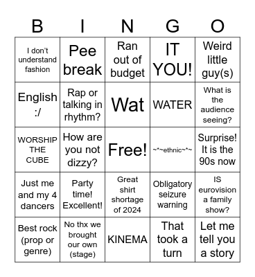 Eurovision 2024 Bingo Card