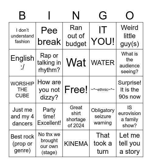 Eurovision 2024 Bingo Card