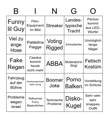 Eurovision Bingo Card